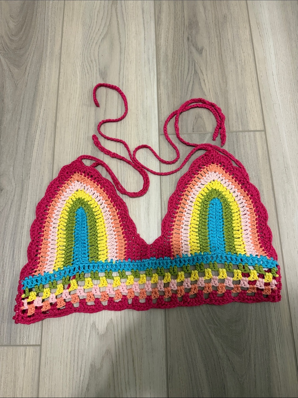 SHEIN Hot Pink Multicolor Crochet Bralette